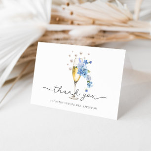 Dusty Blue Floral Pearls & Prosecco Bridal Shower Thank You Card