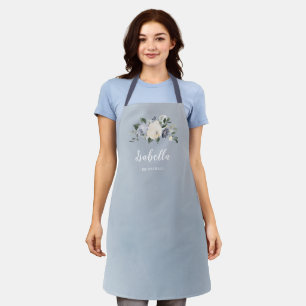 Dusty blue floral personalised bridesmaid apron
