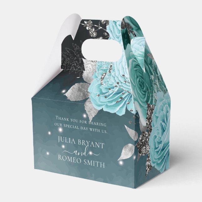 Dusty Blue Floral Personalised Wedding Favour Box (Front Side)