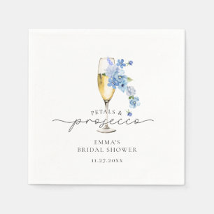 Dusty Blue Floral Petals & Prosecco Bridal Shower Napkin