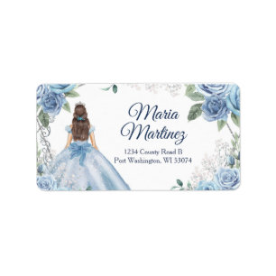 Dusty Blue Floral Quinceañera  Address Labels