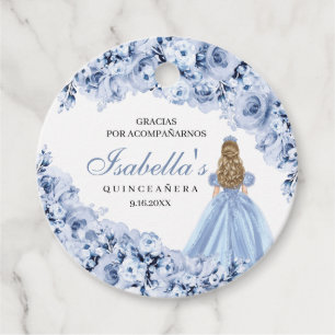 Dusty Blue Floral Quinceanera Circle Favour Tags