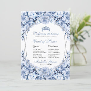 Dusty Blue Floral Quinceanera Court of Honour Invitation