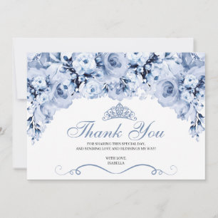 Dusty Blue Floral Quinceanera Thank You  Card
