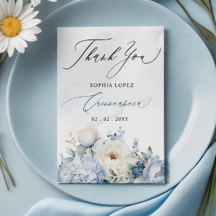  Dusty Blue Floral Quinceañera Thank You Postcard