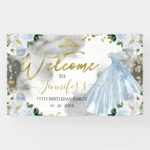Dusty Blue Floral Quinceanera Welcome  Banner