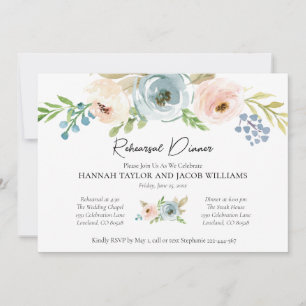 Dusty Blue Floral Rehearsal Dinner Invitation