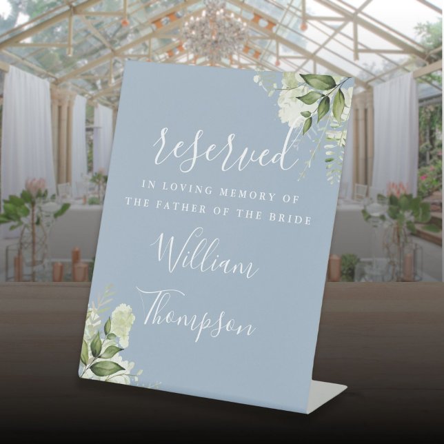 Dusty Blue Floral Reserved Father Mother Memorial Pedestal Sign (Dusty Blue Floral Reserved Father Mother Memorial Pedestal Sign)