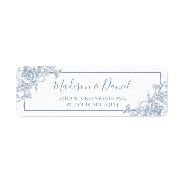Dusty Blue Floral Return Address Label (Front)