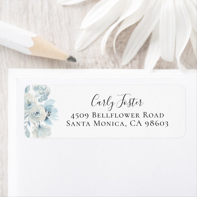 Dusty Blue Floral Return Address Label (Insitu)