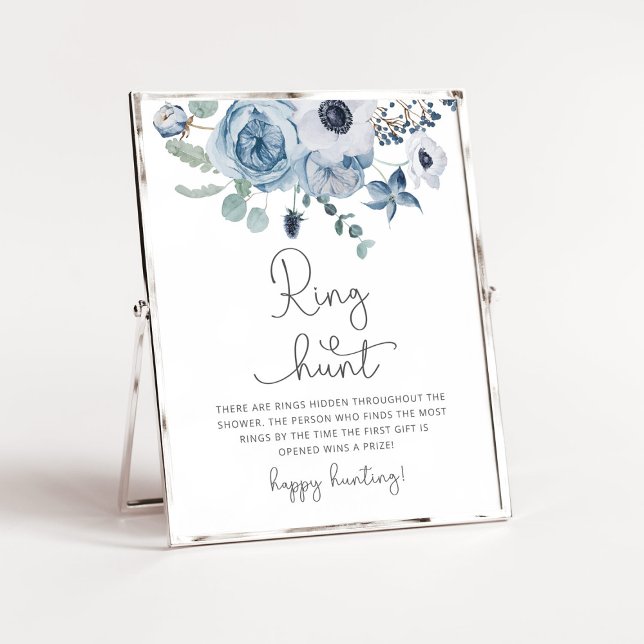 Dusty blue floral ring hunt bridal shower game poster (Creator Uploaded)