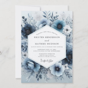 Dusty Blue Floral Romance Wedding Invitation