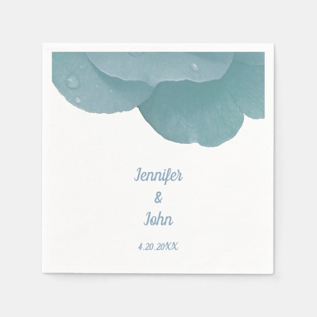 Dusty Blue Floral Rose Elegant Trendy Wedding Napkin (Front)