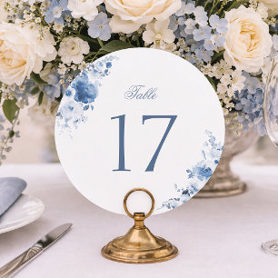 Dusty Blue Floral Round Wedding Table Number Sign