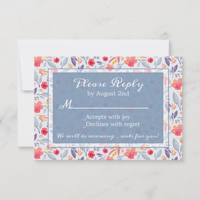 Dusty Blue Floral RSVP card (Front)