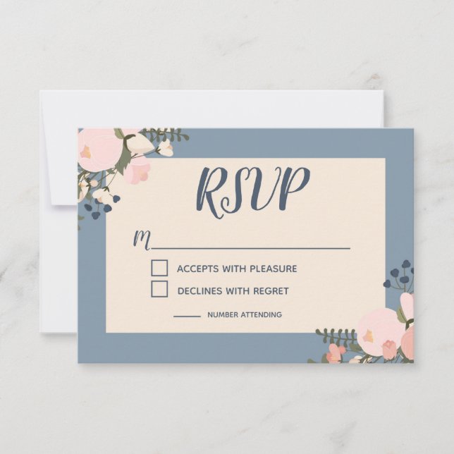 Dusty Blue Floral RSVP Invitation (Front)