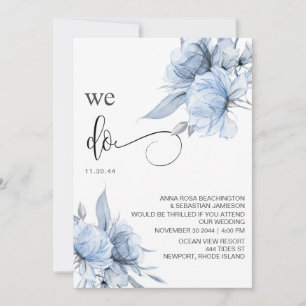 *~* Dusty Blue Floral RSVP - QR  AR15 Rose WEDDING Invitation