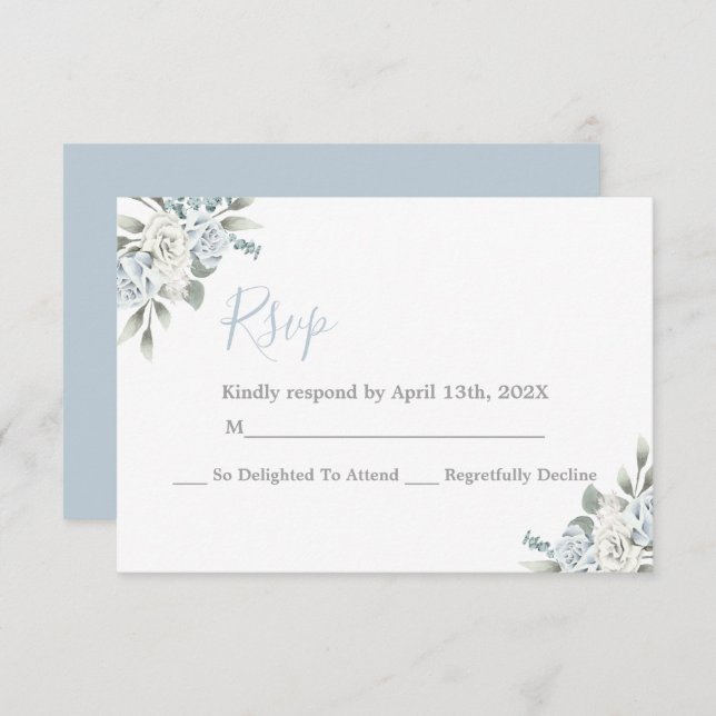 Dusty Blue Floral RSVP wedding card (Front/Back)