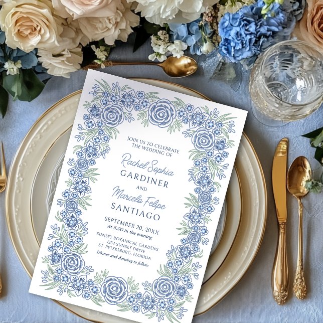 Dusty Blue Floral Rustic Wedding Invitation (Creator Uploaded)