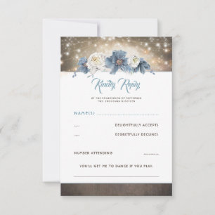 Dusty Blue Floral Rustic Wedding RSVP Card