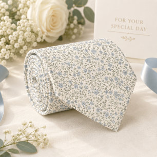 Dusty Blue Floral Sage Green Botanical Tie