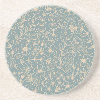 Dusty Blue Floral Sandstone Coaster