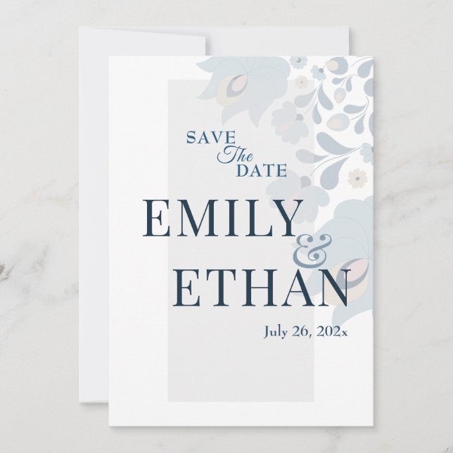 Dusty Blue Floral Save the Date (Front)