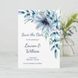 Dusty blue floral save the date