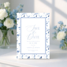 Dusty Blue Floral Save the Date Card