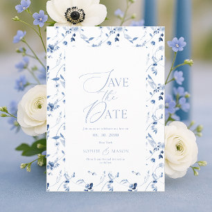 Dusty Blue Floral Save the Date Card