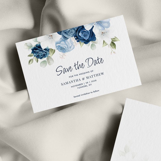 Dusty Blue Floral Save the Date Card (Creator Uploaded)