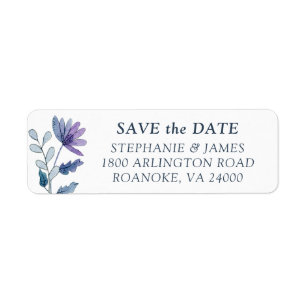 Dusty Blue Floral Save the Date Return Address Label