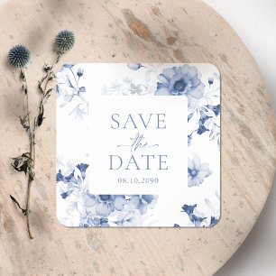 Dusty Blue Floral "Save the Date" Sticker