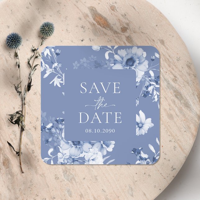 Dusty Blue Floral "Save the Date" Sticker (Creator Uploaded)