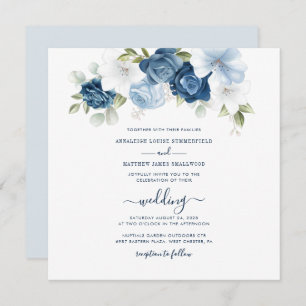 Dusty Blue Floral Script Wedding Invitation