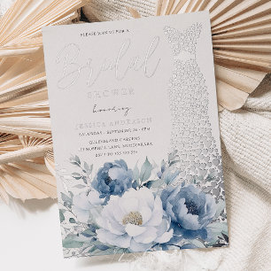 Dusty Blue Floral Silver Foil Dress Bridal Shower