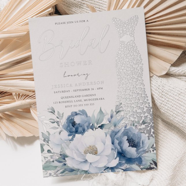 Dusty Blue Floral Silver Foil Dress Bridal Shower (Creator Uploaded)