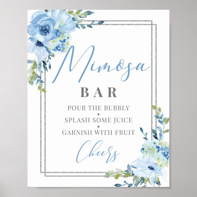Dusty blue floral silver geometric mimosa bar sign (Front)