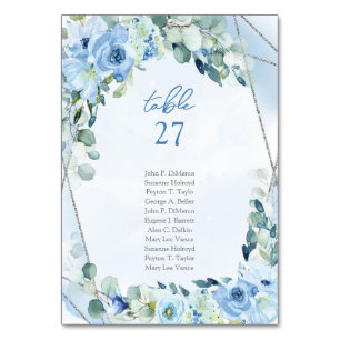 Dusty Blue Floral Silver Geometric table number