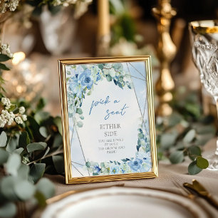 Dusty Blue floral silver Pick a Seat Either Side Poster