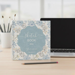 Dusty Blue Floral Sketchbook Notebook