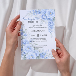 Dusty Blue Floral Something Blue Bridal Shower Invitation