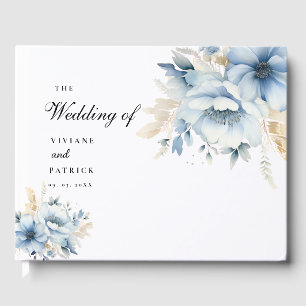 Dusty Blue Floral SPring Bloom Wedding  Guest Book
