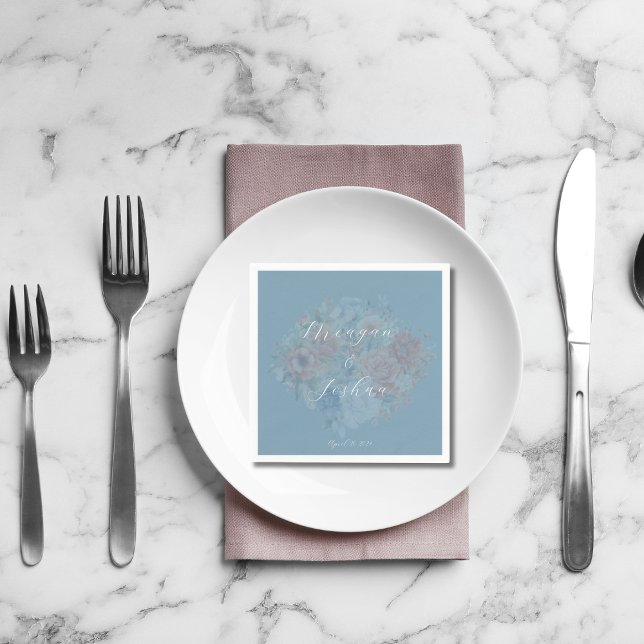Dusty Blue Floral Spring Wedding Napkin (Creator Uploaded)