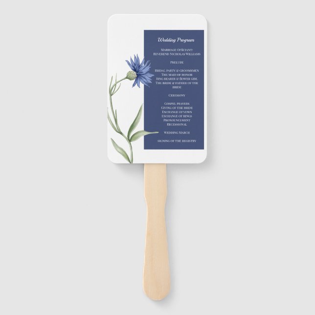 DUSTY Blue Floral Stylish QR code Program Hand Fan (Back)