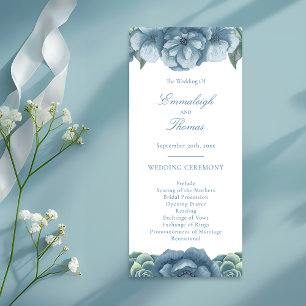 Dusty Blue Floral Succulents Wedding Program