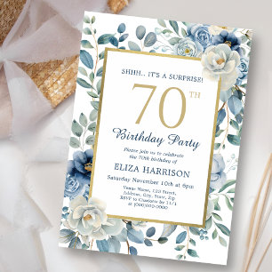 Dusty Blue Floral Surprise 70th Birthday  Invitation