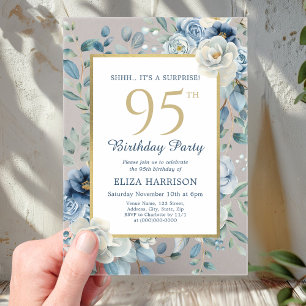 Dusty Blue Floral Surprise 95th Birthday  Acrylic Invitations