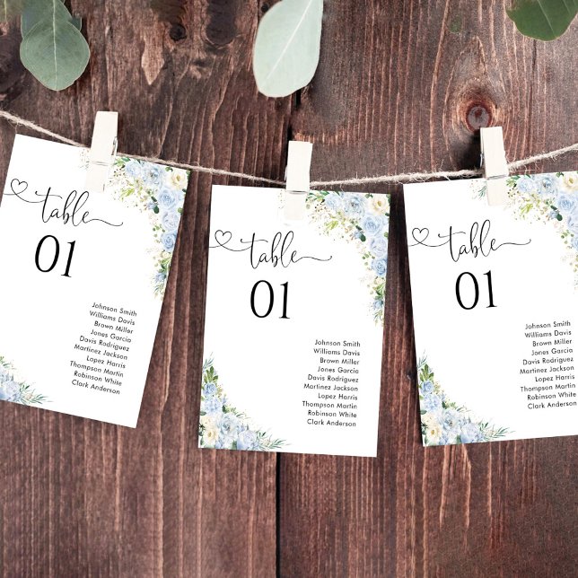 Dusty Blue Floral Table Number Seating Chart (Creator Uploaded)