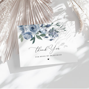 dusty blue floral thank you bridesmaid card